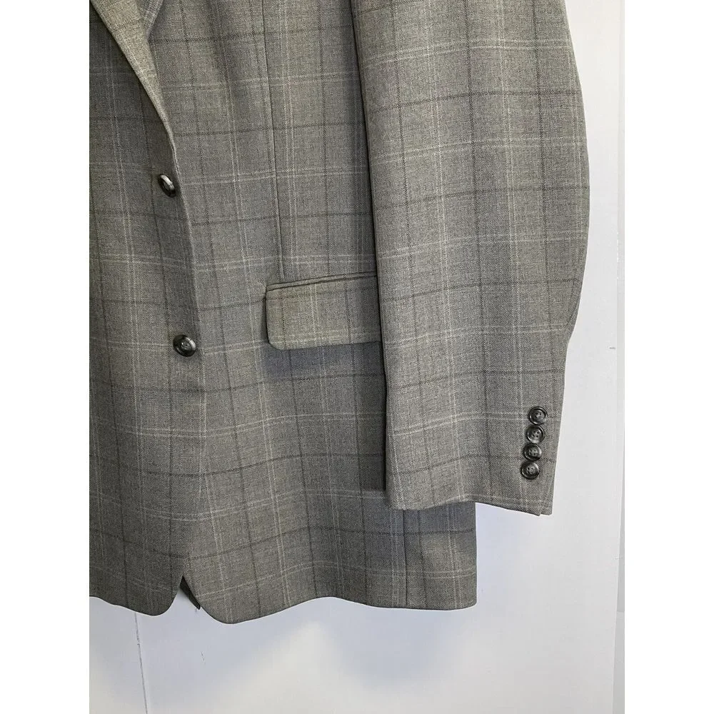 Jos A Bank Men's 41L Wool Gray Plaid 2 Button Sport Coat Blazer‎ Jacket